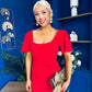 Darcie Flaired Sleeve Frill Midi Dress Red