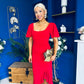 Darcie Flaired Sleeve Frill Midi Dress Red