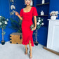 Darcie Flaired Sleeve Frill Midi Dress Red