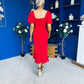 Darcie Flaired Sleeve Frill Midi Dress Red