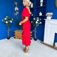 Darcie Flaired Sleeve Frill Midi Dress Red