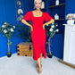 Darcie Flaired Sleeve Frill Midi Dress Red