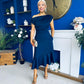 Felicity Asymmetric Frill Hem Midi Dress Navy