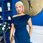 Felicity Asymmetric Frill Hem Midi Dress Navy
