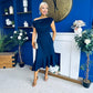 Felicity Asymmetric Frill Hem Midi Dress Navy