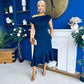 Felicity Asymmetric Frill Hem Midi Dress Navy