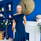 Felicity Asymmetric Frill Hem Midi Dress Navy