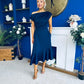 Felicity Asymmetric Frill Hem Midi Dress Navy