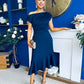 Felicity Asymmetric Frill Hem Midi Dress Navy