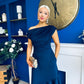 Felicity Asymmetric Frill Hem Midi Dress Navy