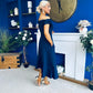 Felicity Asymmetric Frill Hem Midi Dress Navy