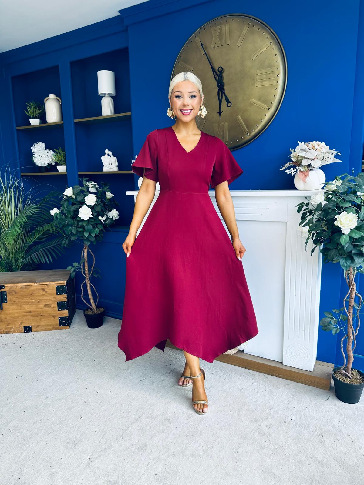 Tammie Dipped Hem Midi Dress Wine