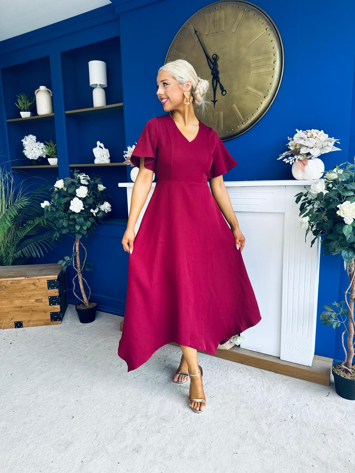Tammie Dipped Hem Midi Dress Wine