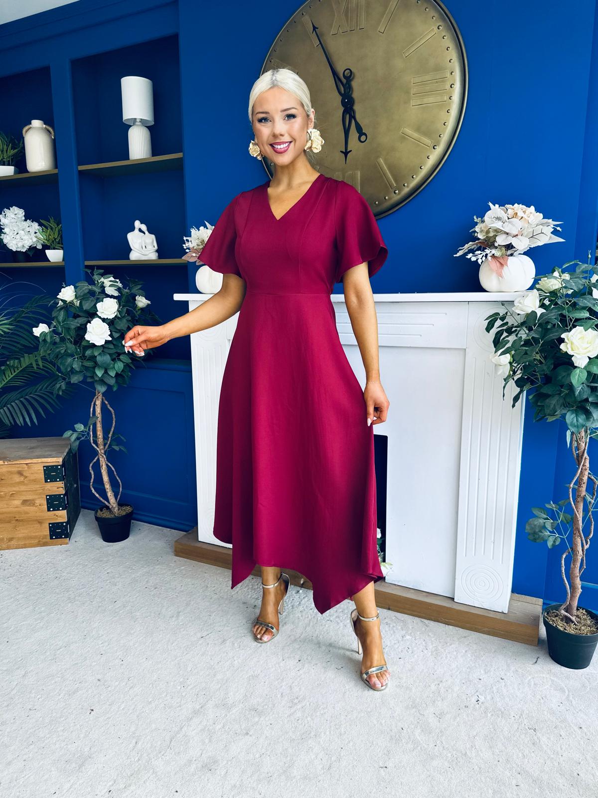 Tammie Dipped Hem Midi Dress Wine