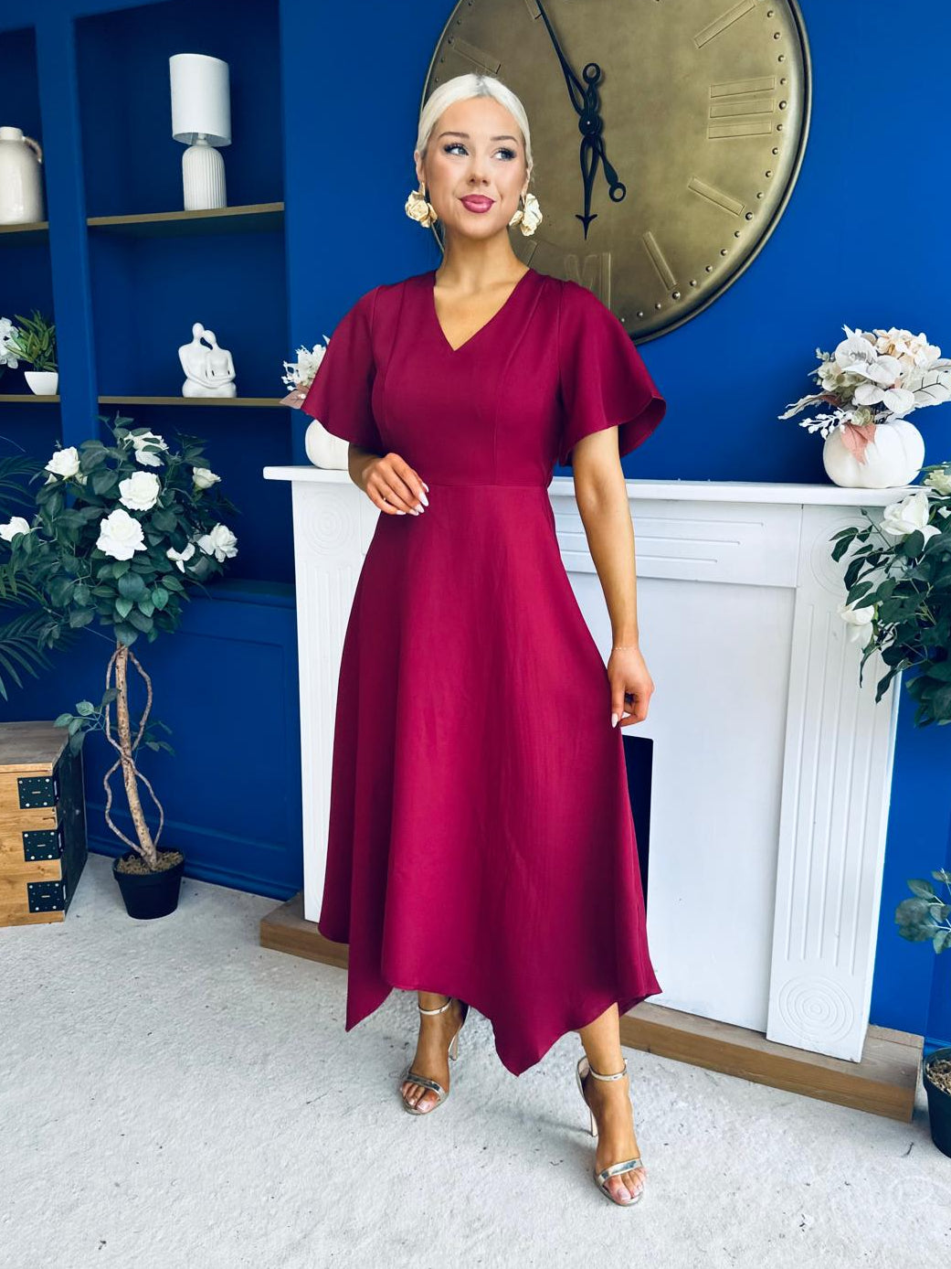 Tammie Dipped Hem Midi Dress Wine