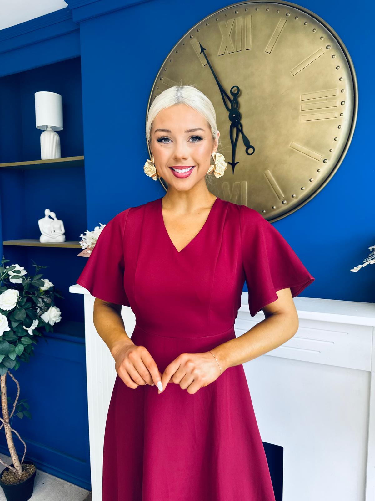 Tammie Dipped Hem Midi Dress Wine