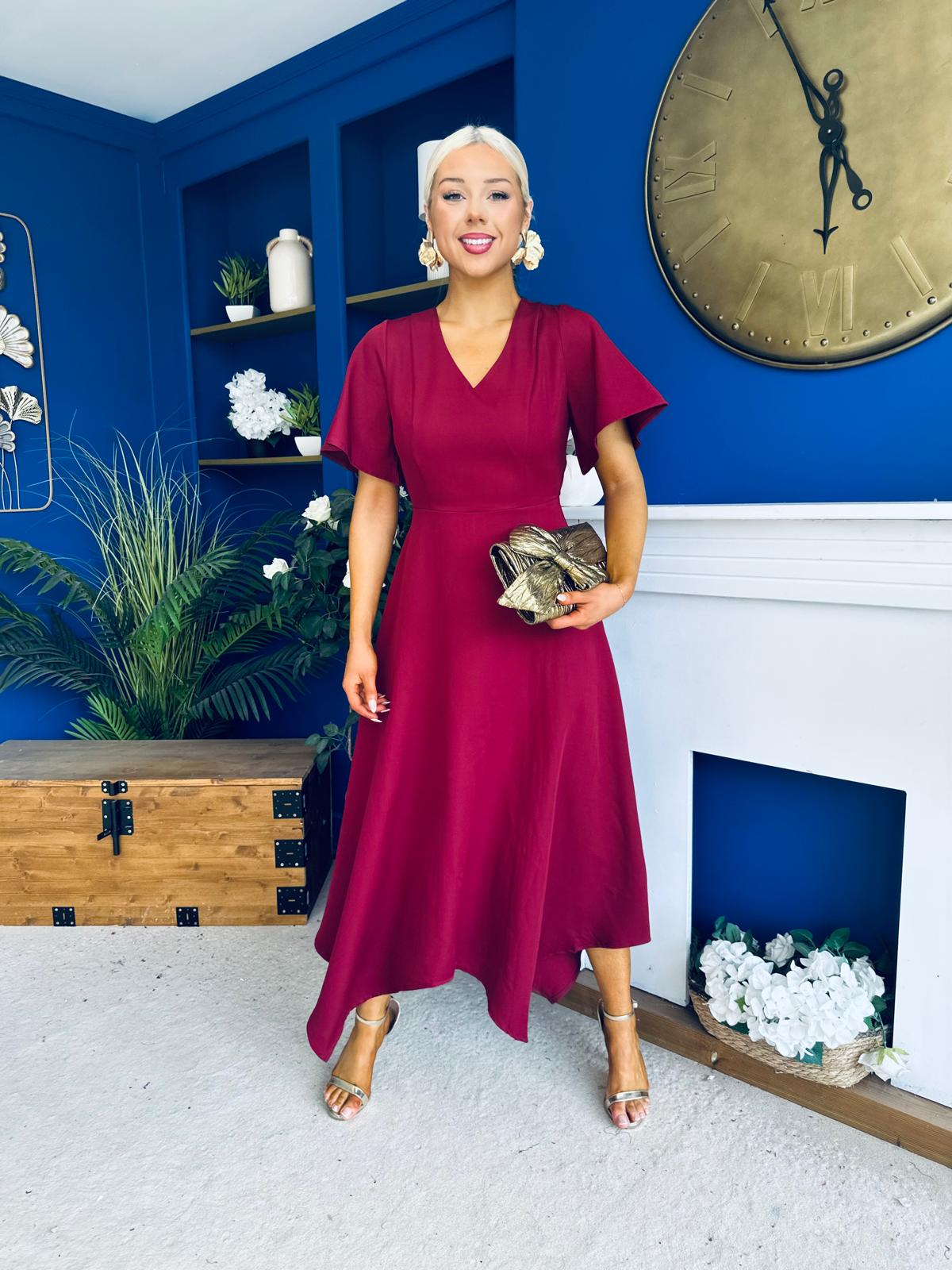 Tammie Dipped Hem Midi Dress Wine