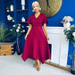 Tammie Dipped Hem Midi Dress Wine