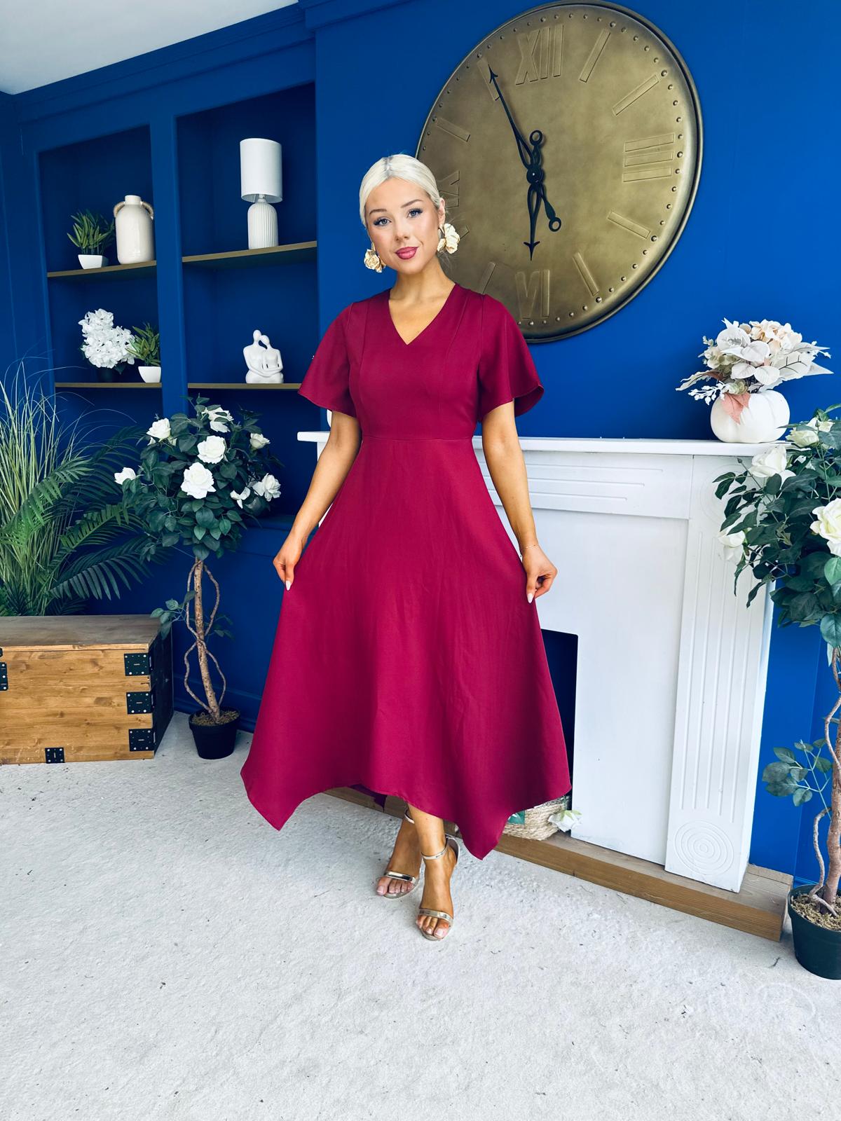 Tammie Dipped Hem Midi Dress Wine