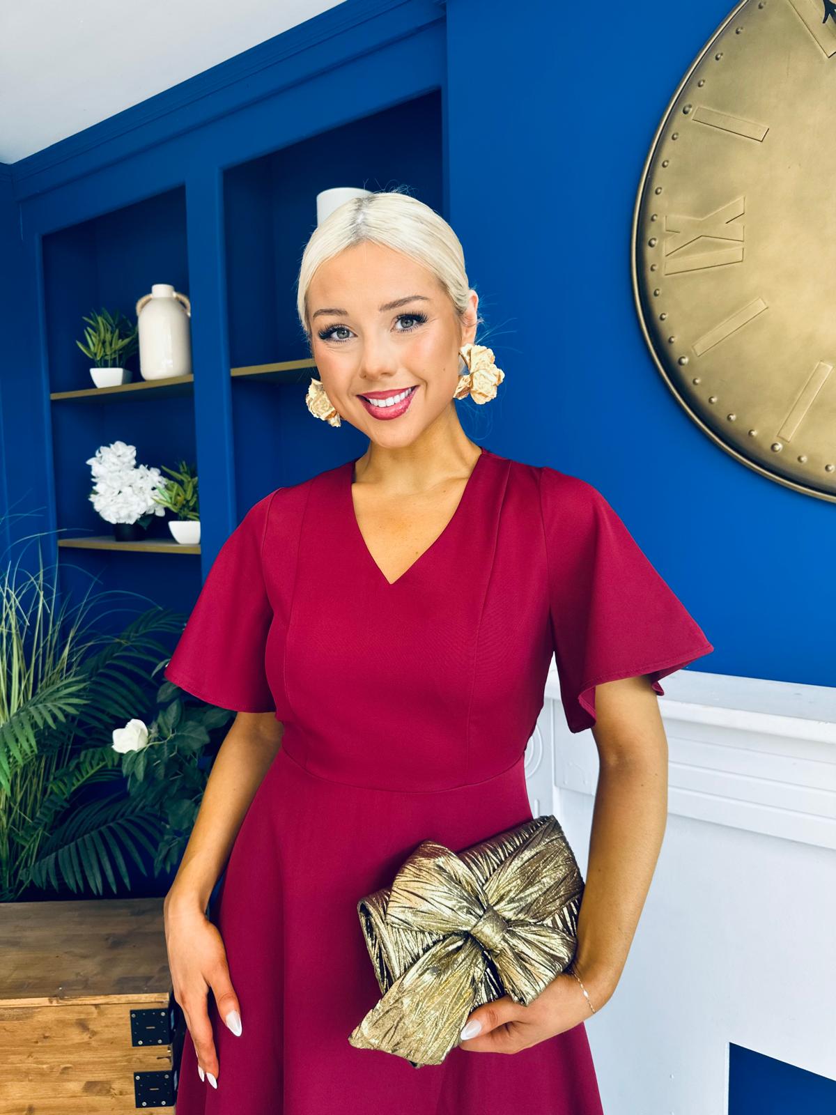 Tammie Dipped Hem Midi Dress Wine