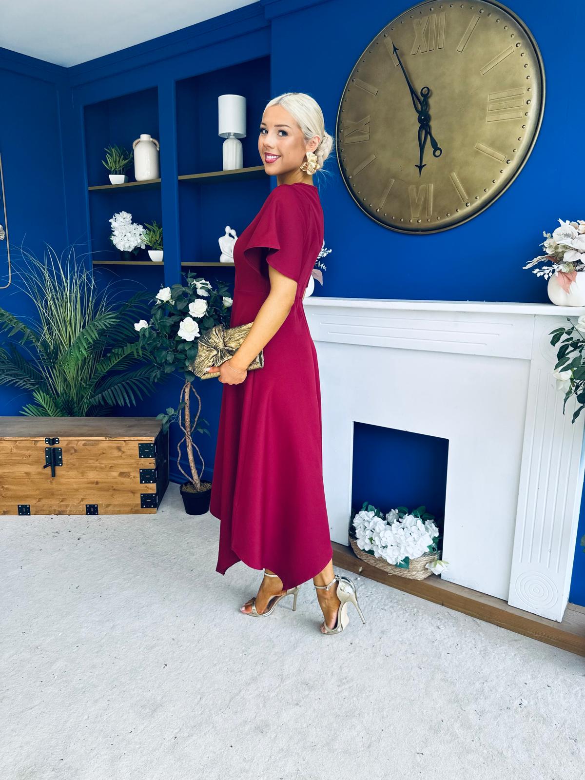 Tammie Dipped Hem Midi Dress Wine