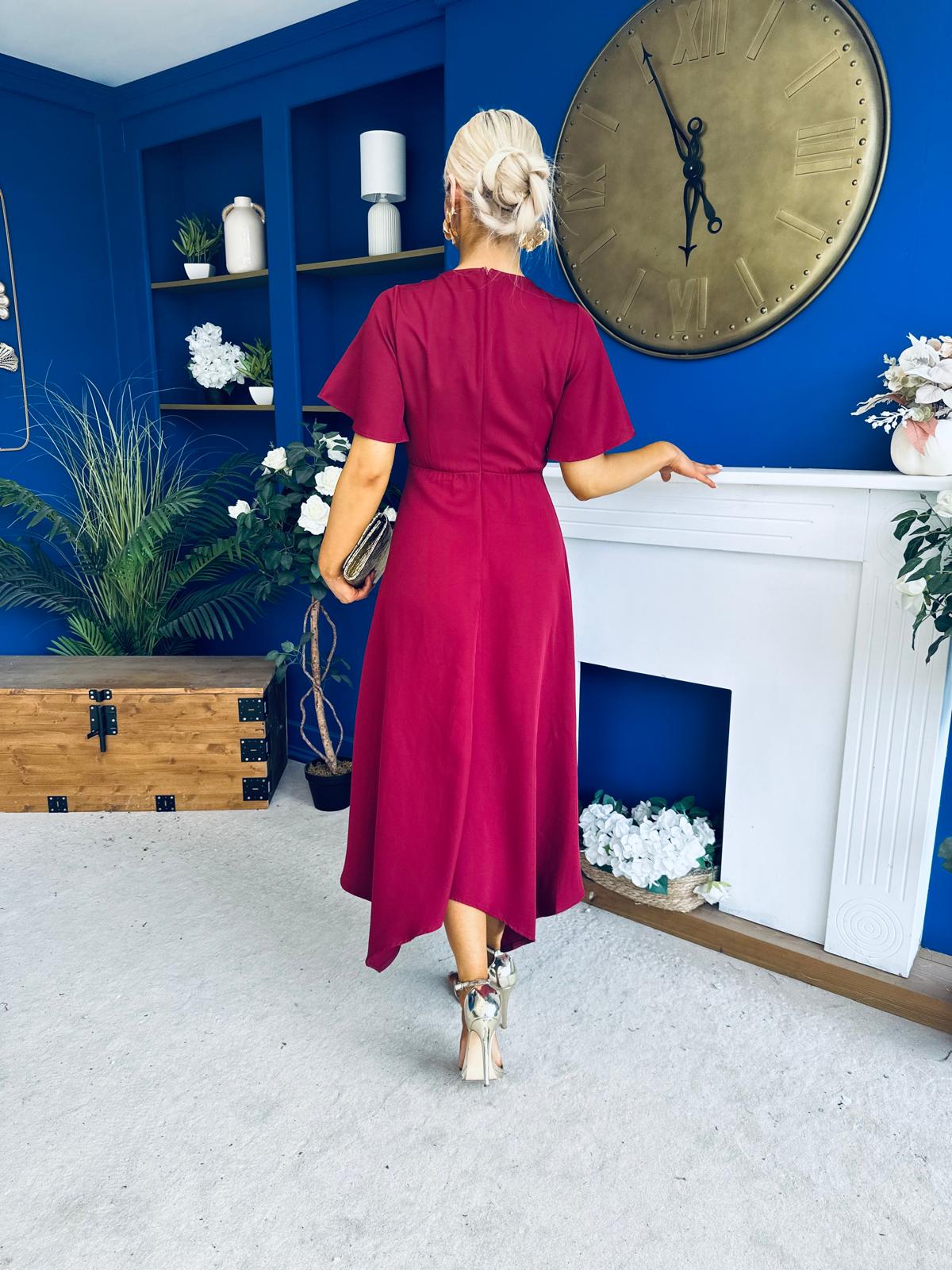 Tammie Dipped Hem Midi Dress Wine