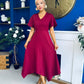 Tammie Dipped Hem Midi Dress Wine