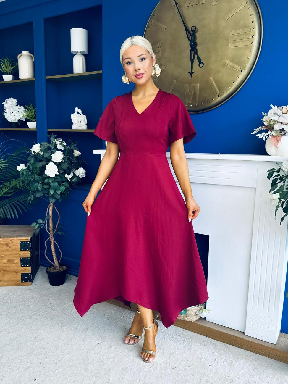 Tammie Dipped Hem Midi Dress Wine