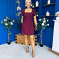Reeve Square Neck Mini Dress Burgundy