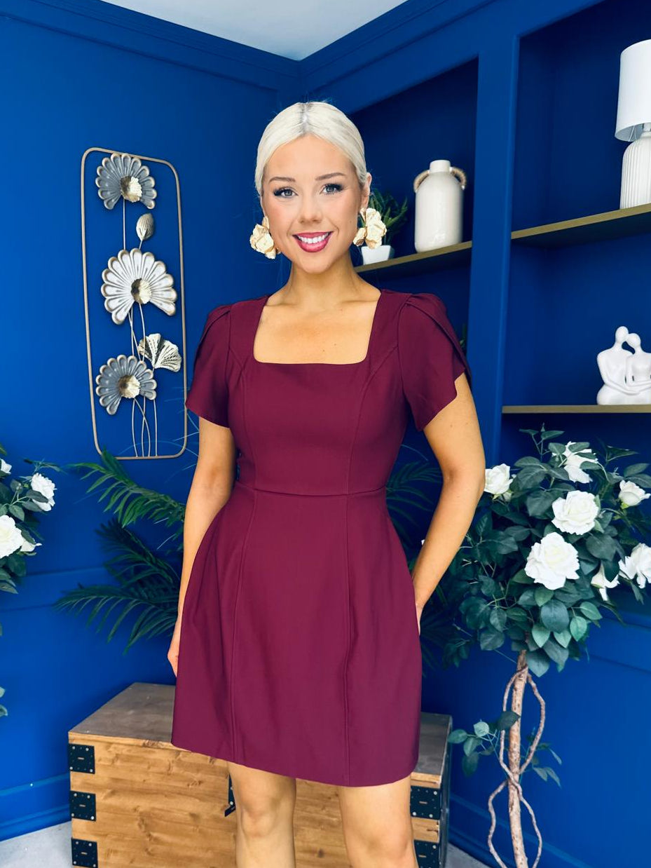 Reeve Square Neck Mini Dress Burgundy