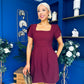 Reeve Square Neck Mini Dress Burgundy