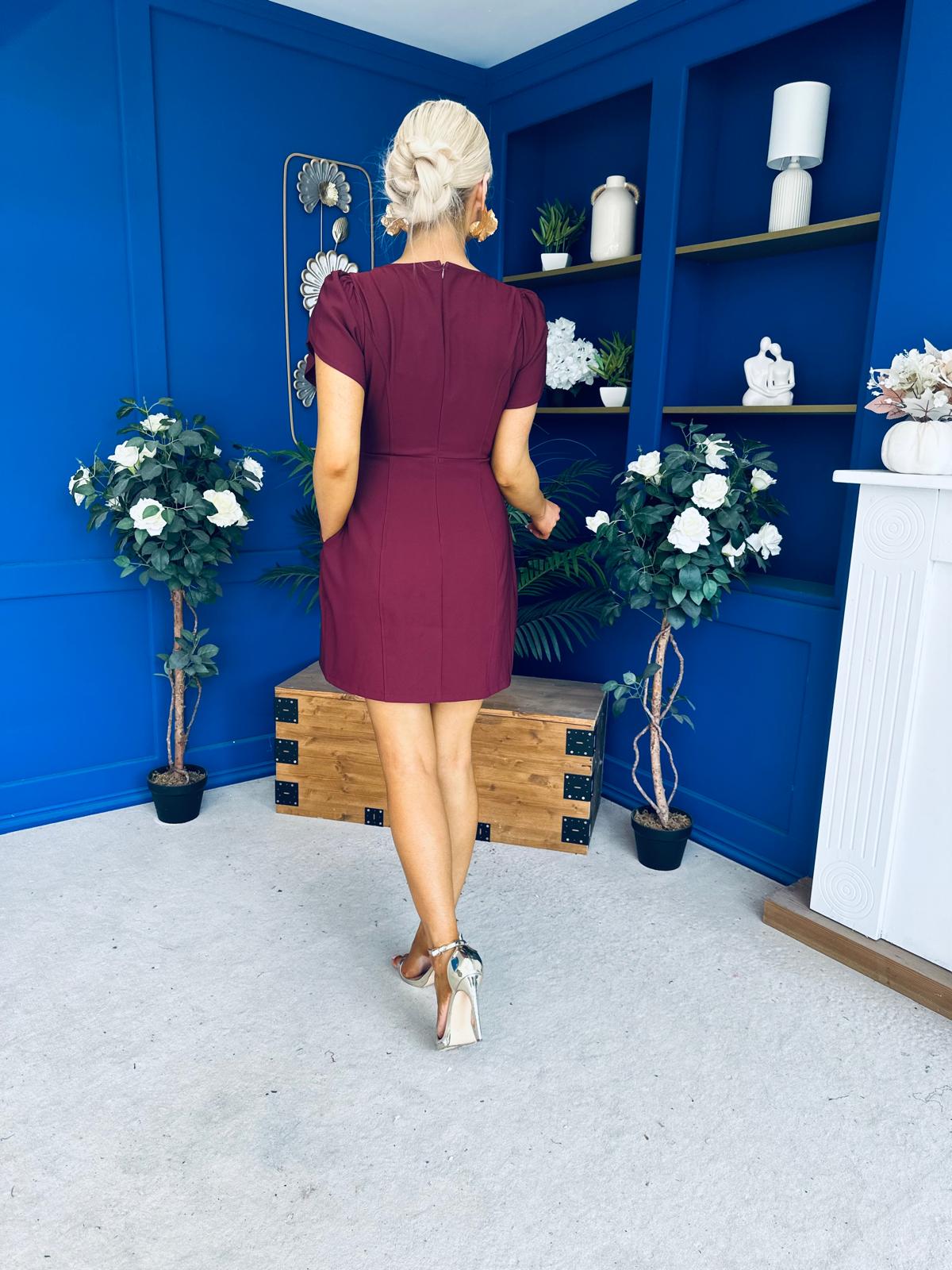 Reeve Square Neck Mini Dress Burgundy