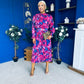 Maeve Pleated Midi Dress Floral Fuchsia