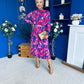 Maeve Pleated Midi Dress Floral Fuchsia