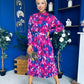 Maeve Pleated Midi Dress Floral Fuchsia