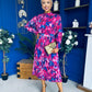 Maeve Pleated Midi Dress Floral Fuchsia