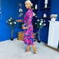 Maeve Pleated Midi Dress Floral Fuchsia