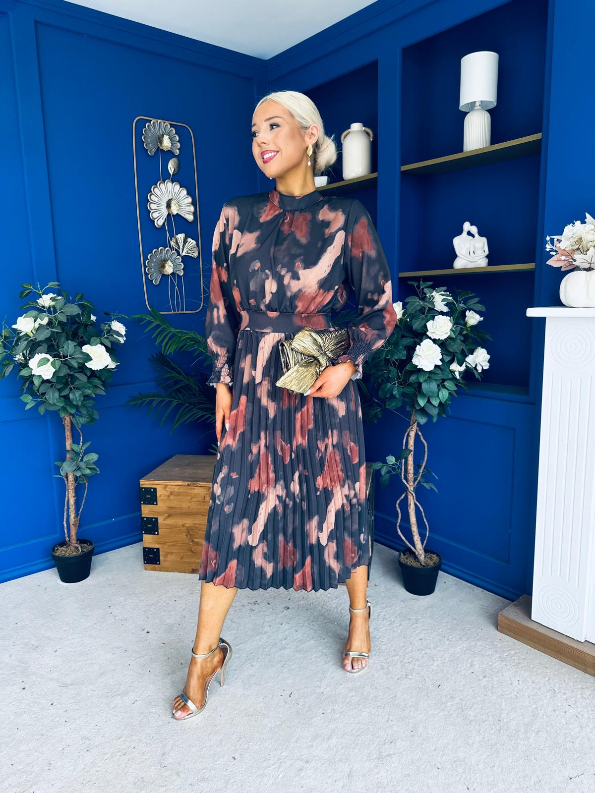 Maeve Pleated Midi Dress Marble Autumn