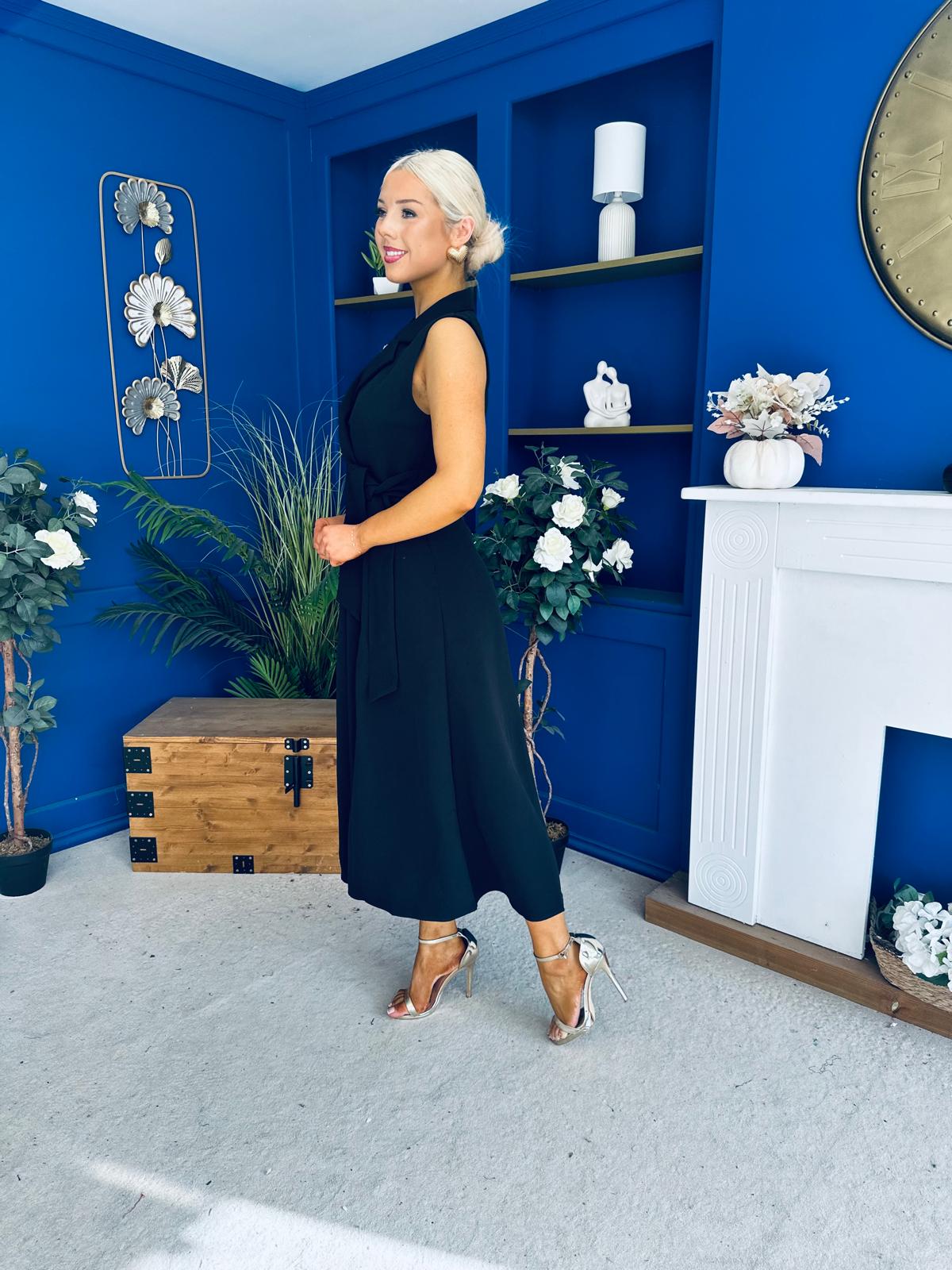 Kia Tie Detail Tailored Midi Dress Black