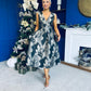 Jessi Floral Jacquard V Neck Midi Dress Black
