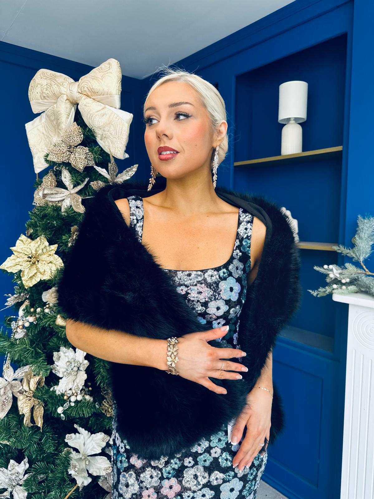 Kiley Faux Fur Shawl Black