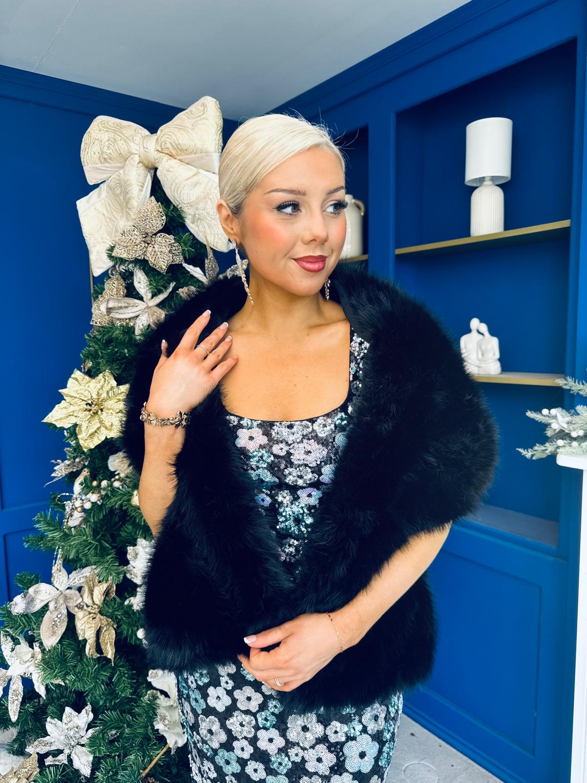 Kiley Faux Fur Shawl Black