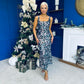 Lisbon Square Neck Sequin Midi Dress Black