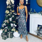 Lisbon Square Neck Sequin Midi Dress Black