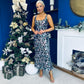 Lisbon Square Neck Sequin Midi Dress Black