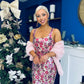 Lisbon Square Neck Sequin Midi Dress Pink