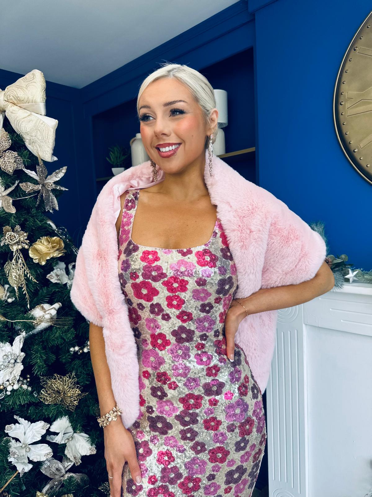 Hanna Faux Fur Shawl Pink