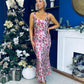 Lisbon Square Neck Sequin Midi Dress Pink