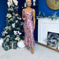 Lisbon Square Neck Sequin Midi Dress Pink