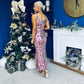 Lisbon Square Neck Sequin Midi Dress Pink